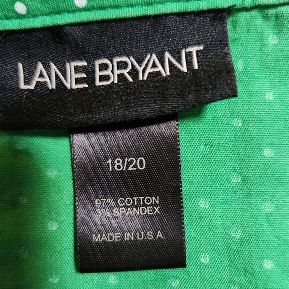 Lane Bryant $60 18/20 Green Polka Dot 3/4 Sleeve Collared Cotton Blend Button Up - Picture 6 of 8